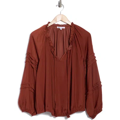 Dr2 By Daniel Rainn Tie Front Long Sleeve Satin Top In Brown