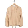 Dr2 By Daniel Rainn Tie Front Long Sleeve Satin Top In Gold