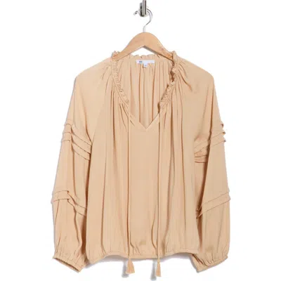 Dr2 By Daniel Rainn Tie Front Long Sleeve Satin Top In Gold