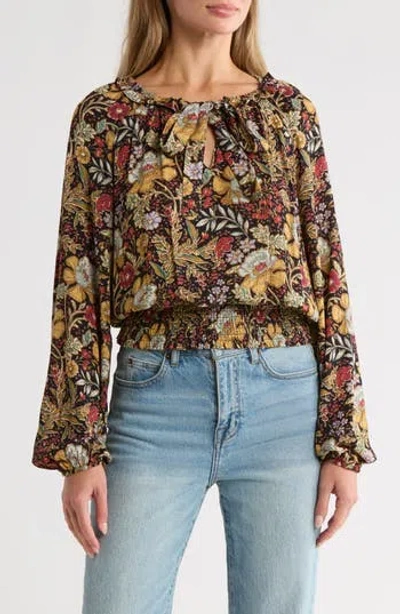 Dr2 By Daniel Rainn Tie Front Long Sleeve Top In Brown