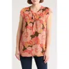 Dr2 By Daniel Rainn Tie Neck Cap Sleeve Flounce Top In Dark Mocha
