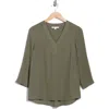 Dr2 By Daniel Rainn V-neck Roll Sleeve Top In Green