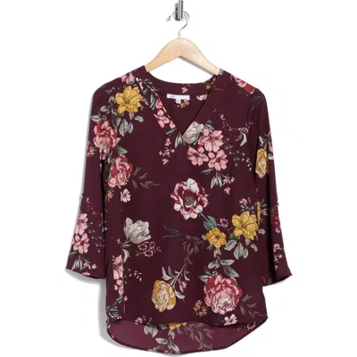 Dr2 By Daniel Rainn V-neck Roll Sleeve Top In Brown