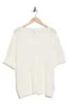 Dr2 By Daniel Rainn V-neck Short Sleeve Pointelle Sweater In Antique Ivory