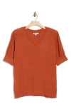 Dr2 By Daniel Rainn V-neck Short Sleeve Pointelle Sweater In Baked Cinnamon