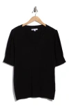 Dr2 By Daniel Rainn V-neck Short Sleeve Pointelle Sweater In Black