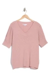 Dr2 By Daniel Rainn V-neck Short Sleeve Pointelle Sweater In Petal Pink