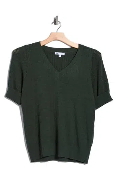 Dr2 By Daniel Rainn V-neck Short Sleeve Pointelle Sweater In Green