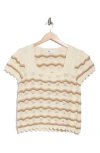 Dr2 By Daniel Rainn Wavy Stripe Short Sleeve Crop Sweater In Tan