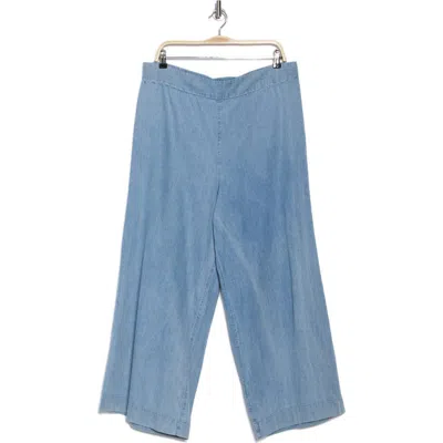 Dr2 By Daniel Rainn Wide Leg Chambray Pants In Acid Wash Blue