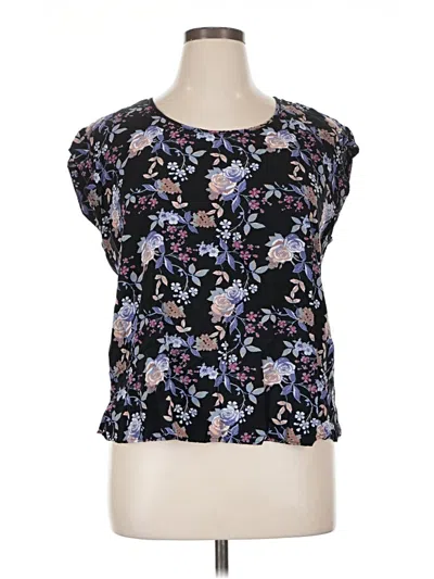 Pre-owned Dr2 Short Sleeve Top Black Floral Pattern Scoop Neck Tops
