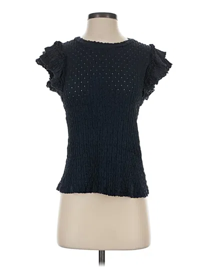 Pre-owned Dr2 Short Sleeve Top Black Ruffles Neckline Tops