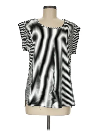 Pre-owned Dr2 Short Sleeve Top Black Stripes Pattern Square Neckline Tops
