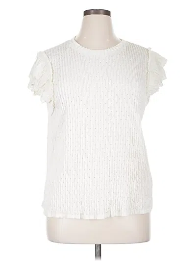 Pre-owned Dr2 Short Sleeve Top Ivory Ruffles Neckline Tops In White
