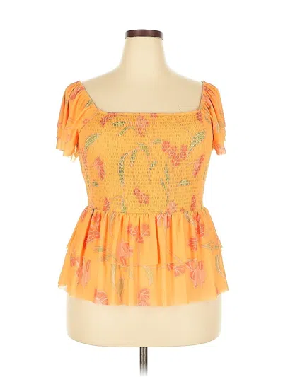 Pre-owned Dr2 Short Sleeve Top Orange Sweetheart Neckline Tops