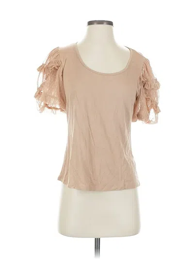 Pre-owned Dr2 Short Sleeve Top Tan Sweetheart Neckline Tops In Brown