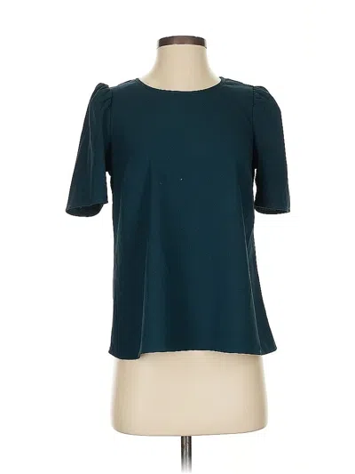 Pre-owned Dr2 Short Sleeve Top Teal Keyhole Neckline Tops In Blue