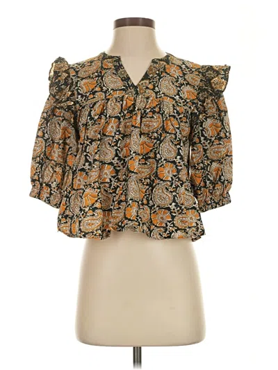 Pre-owned Dra Los Angeles 3/4 Sleeve Blouse In Brown