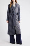 Dra Maggie Blockcheck Wool Blend Wrap Coat In Blue