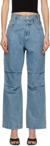 Drae Blue Double-waist Jeans In Blue