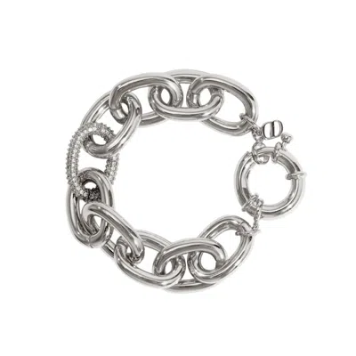 Drae Collection Women's Oval Link Pavé Bracelet Silver