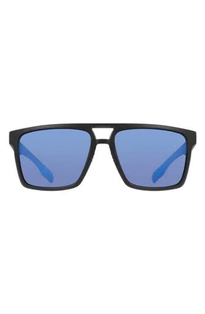 Dragon 57mm Navigator Sunglasses In Matte Black/blue Mirror