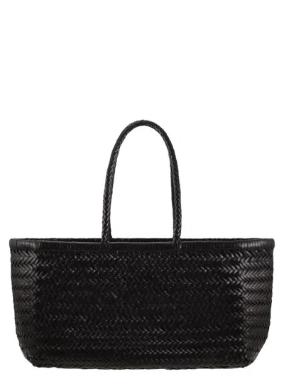 Dragon Bamboo Triple Jump Big - Woven Leather Bag In Black