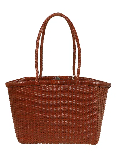 Dragon Compact Hand-woven Calfskin Basket Tote In Brown
