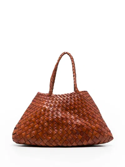 Dragon Diffusion 23 Cm Leather Tote Bag With Double Top Handles In Marrone