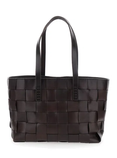 Dragon Diffusion Apan Tote Box Weave Basket 4cm Straps 35x24x16 Cm Cow Leather In Brown