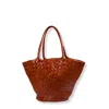 Dragon Diffusion Artisan Brown Handwoven Leather Tote Bag In Orange