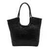 Dragon Diffusion Leather Woven Texture Shoulder Bag Top Handles In Black