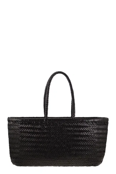 Dragon Diffusion Bamboo Triple Jump Big - Woven Leather Bag In Black