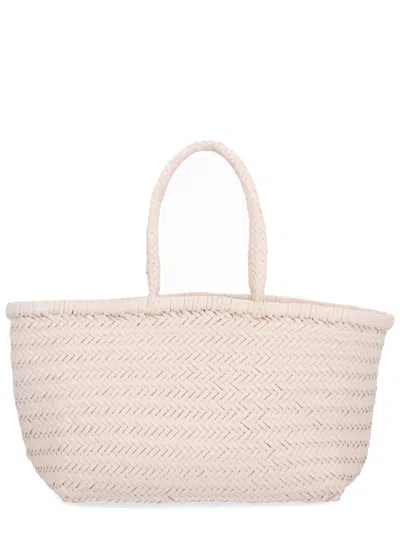 Dragon Diffusion Triple Jump Small Woven Basket-like Leather Tote Bag In White