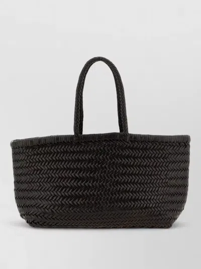 Dragon Diffusion Bamboo Triple Jump Big Leather Beach Bag In Black