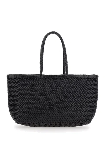 Dragon Diffusion Bamboo Triple Jump Black Tote Bag In Woven Leather Woman