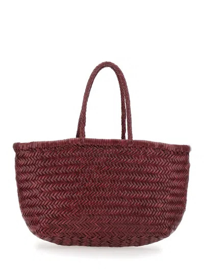 Dragon Diffusion Bamboo Triple Jump Bordeaux Tote Bag In Woven Leather Woma In Burgundy