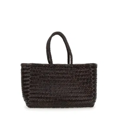 Dragon Diffusion Bamboo Triple Jump Brown Tote Bag In Woven Leather