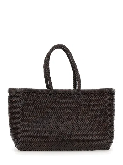 Dragon Diffusion Bamboo Triple Jump Brown Tote Bag In Woven Leather Woman