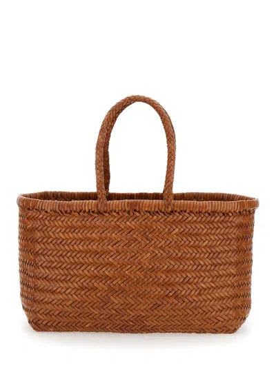 Dragon Diffusion 'bamboo Triple Jump' Light Brown Tote Bag In Woven Leather Woman