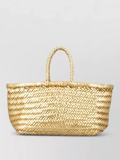 Dragon Diffusion Bamboo Woven Beach Bag Dual Handles In Gold