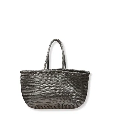Dragon Diffusion Bamboo Woven Handbag With Intricate Herringbone Design In Gray