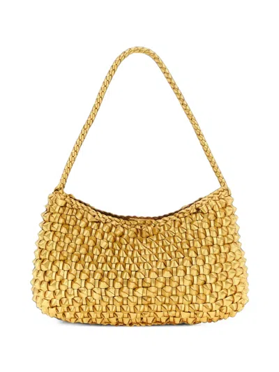 Dragon Diffusion Basil Cactus Woven Leather Tote Bag In Gold