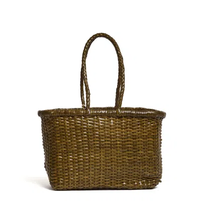 Dragon Diffusion Basket Weave Small Woven Leather Tote Bag In Green