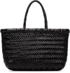 Dragon Diffusion Mini Flat Gora Woven Leather Top Handle Bag In Black