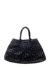 Dragon Diffusion Santa Croce Black Handbag With Two Top Handles And Interwoven Design In Leather Woman In Black