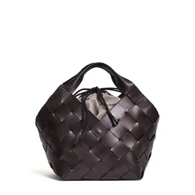 Dragon Diffusion Botteghe Hexagonal Diamond Woven Leather Shoulder Bag In Black