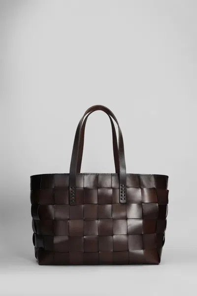 Dragon Diffusion Box Weave Basket Tote In Brown Leather