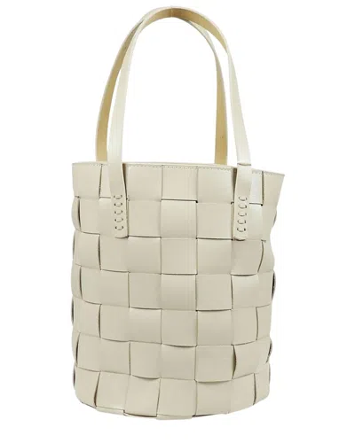 Dragon Diffusion Box Weave Round Leather Bucket Tote In Neutral