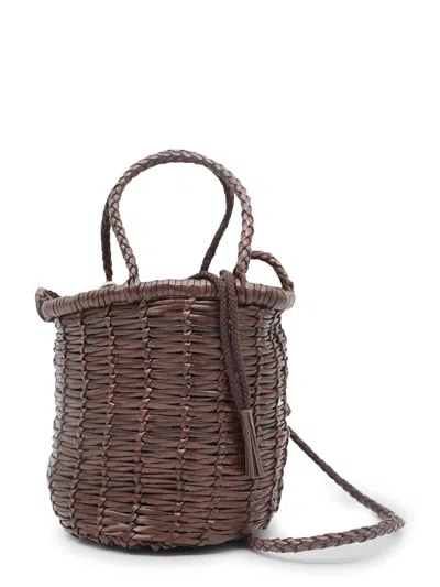 Dragon Diffusion Braided Leather Mini Basket Bag In Brown